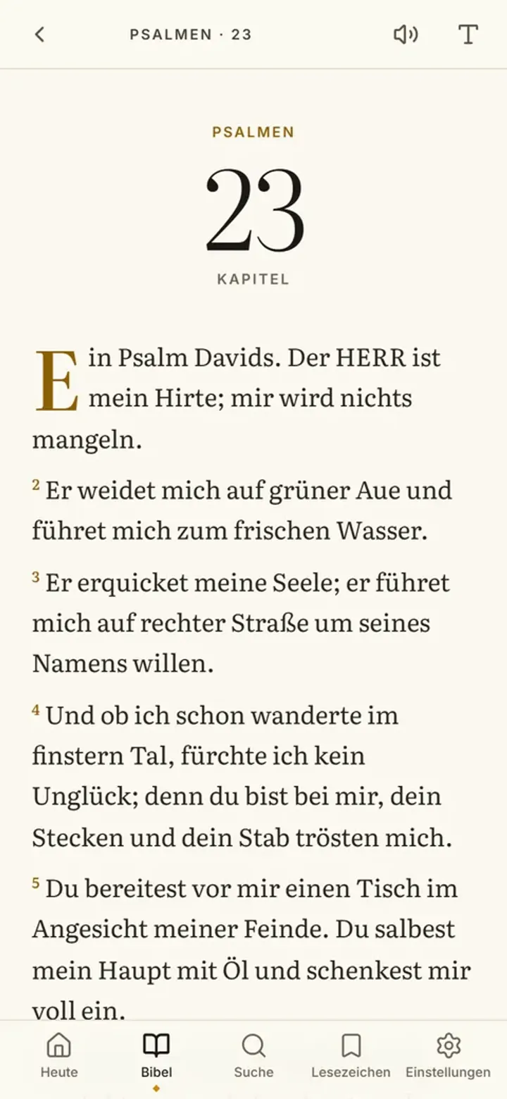 Die Kapitelansicht: Psalm 23 mit Initiale und goldenen Versziffern