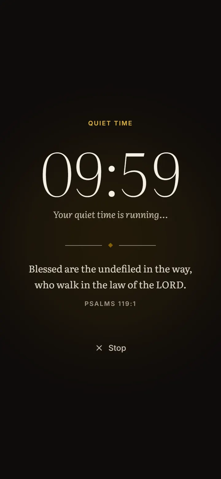 The quiet-time screen with countdown and verse