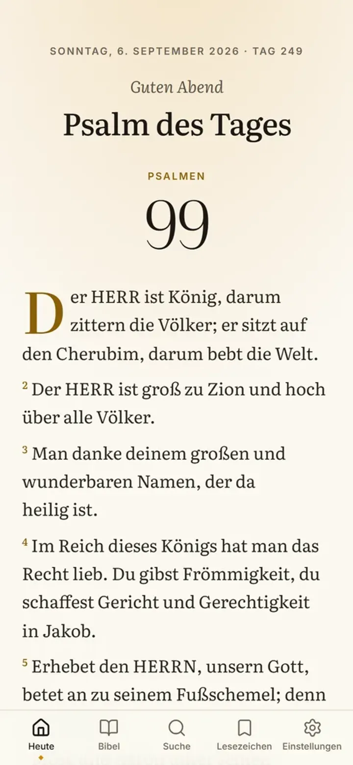 Der Startbildschirm mit dem Psalm des Tages